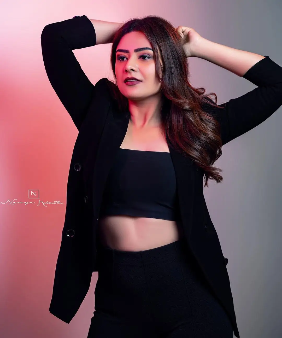 Priyanka Sharma Wearing Black Dress Long Hair